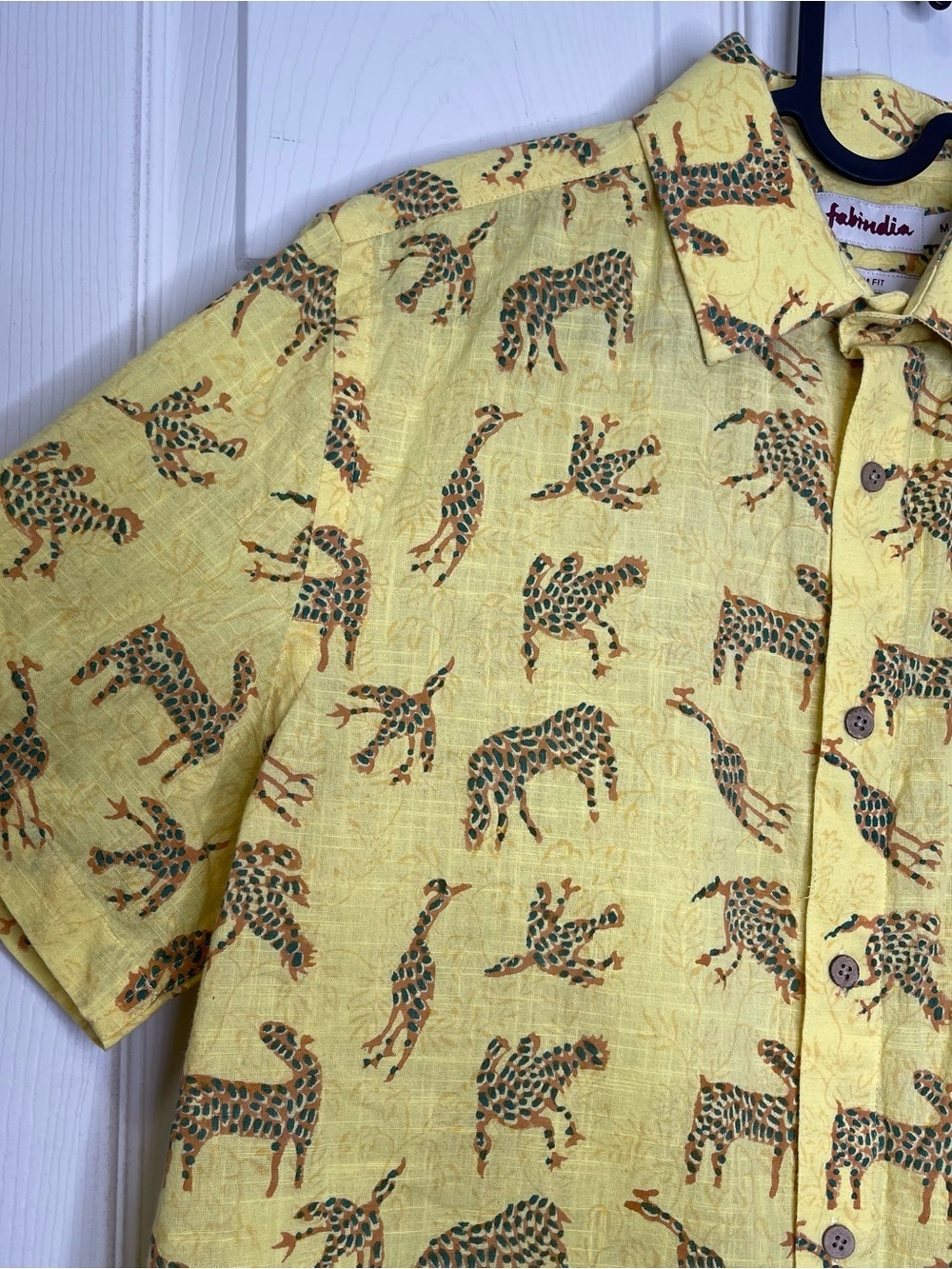 Fabindia Shirt Cotton Hand Block Printed Slim Fit Regular Button Front  Sz  M - Picture 6 of 7